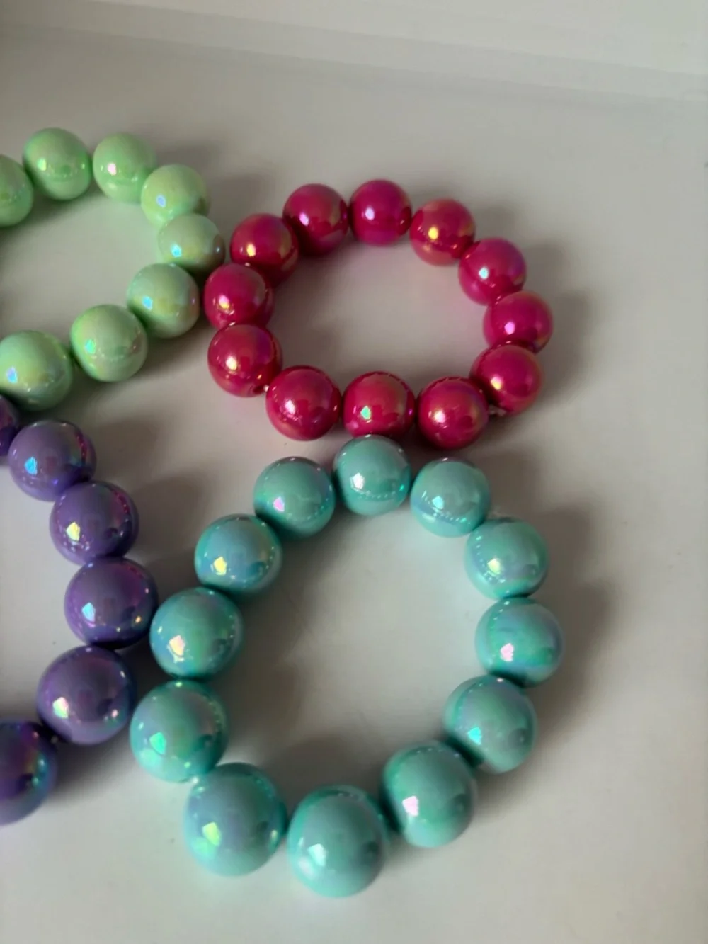 Iridescent Chunky Bead Stretch Bracelets - Mint, Hot Pink, Lavender, Aqua
